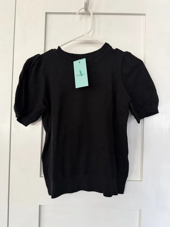 Black Puff Sleeve Knit Top - Picture 1 of 4